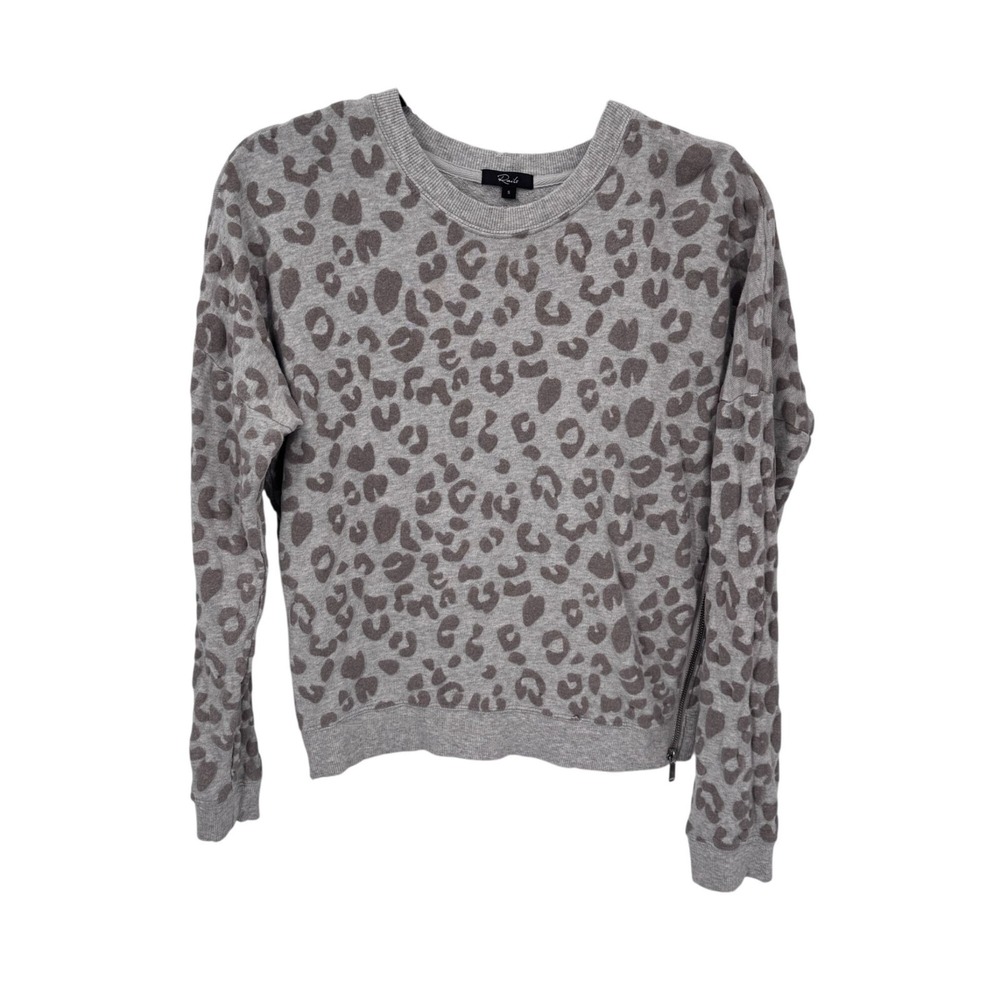 Rails Marlo Flocked Sweater Womens S Gray Leopard Print Cotton Zipper Detail - Picture 2 of 12